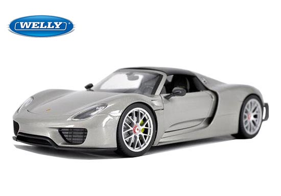 Welly Porsche 918 Spyder Diecast Car Model Gray 1:18 Scale