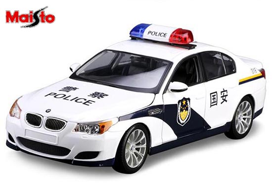 MaiSto BMW M5 Diecast Police Car Model 1:18 Scale White