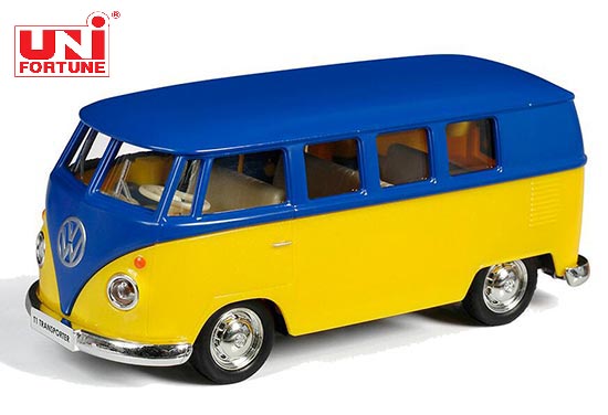 RMZ City Volkswagen T1 Bus Diecast Toy 1:36 Scale Blue-Yellow