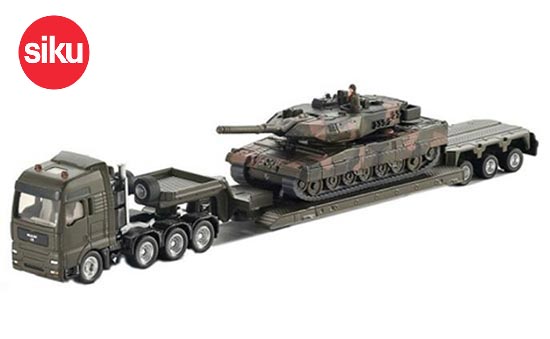 SIKU 1872 MAN Lowbed Truck With Tank Diecast Toy Army Green