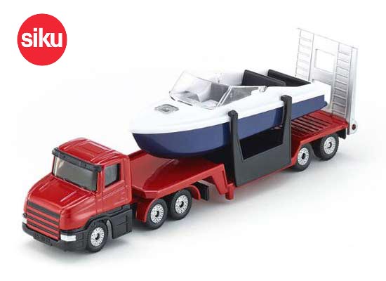 SIKU 1613 Lowbed Truck Toy With Speed Boat Diecast Toy Red