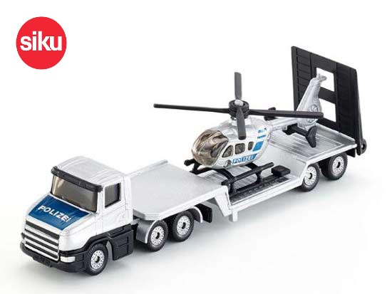 SIKU 1610 Lowbed Truck with Helicopter Diecast Toy Silver