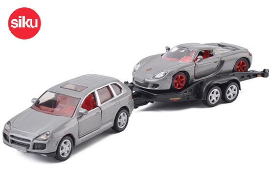 SIKU 2544 Porsche Cayenne With Car Carrier Trailer Diecast Toy