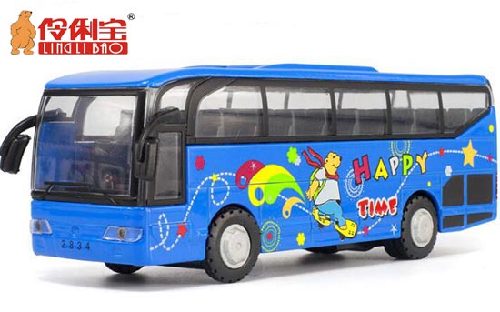 LINGLIBAO Happy Time Theme Coach Bus Diecast Toy Blue