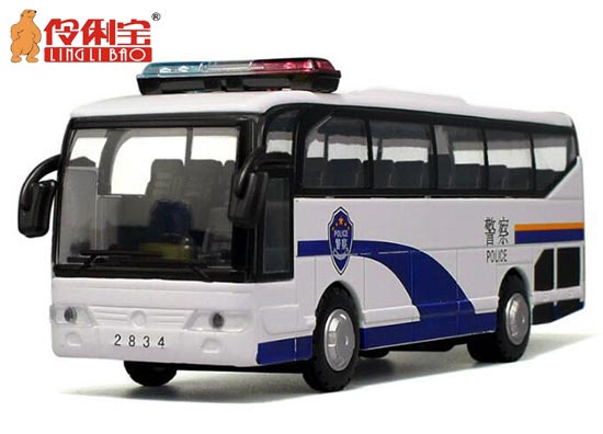 LINGLIBAO Police Theme Coach Bus Diecast Toy White