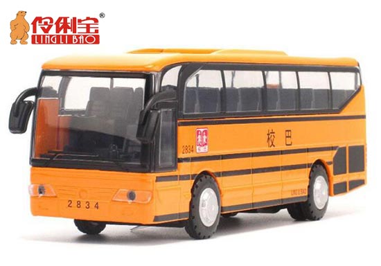 LINGLIBAO School Bus Theme Coach Bus Diecast Toy Yellow