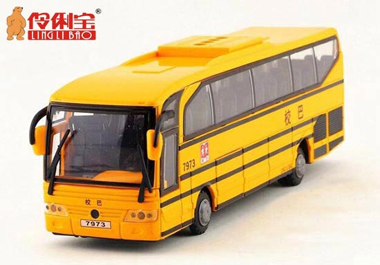 LINGLIBAO Chinese School Bus Theme Coach Bus Diecast Toy Yellow