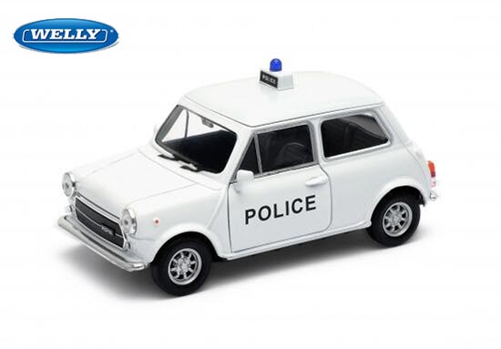 Welly Mini Cooper 1300 Diecast Police Car Toy 1:36 Scale White