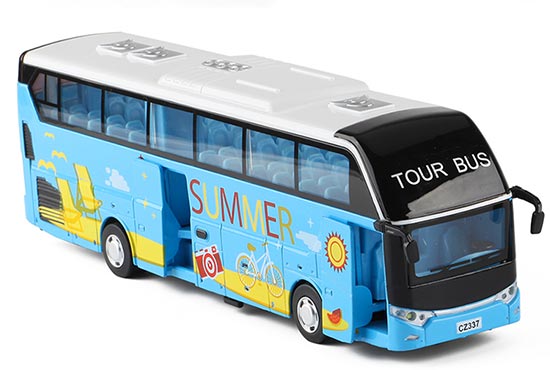 CaiPo Coach Bus Diecast Toy Blue Summer Painting