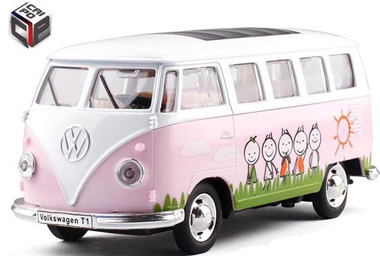 CaiPo Volkswagen T1 Bus Diecast Toy 1:30 Scale Pink
