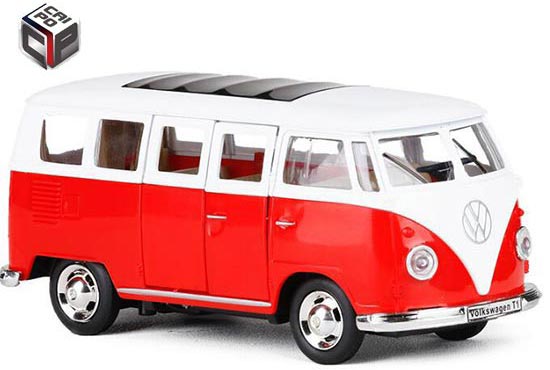 CaiPo Volkswagen T1 Bus Diecast Toy 1:30 Scale Red / Brown
