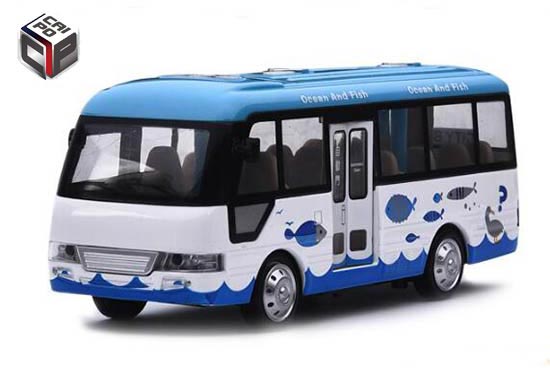 CaiPo Coach Bus Diecast Toy Ocean And Fish Blue-White