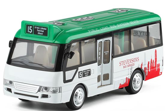CaiPo Coach Bus Diecast Toy Public Light Bus White-Green