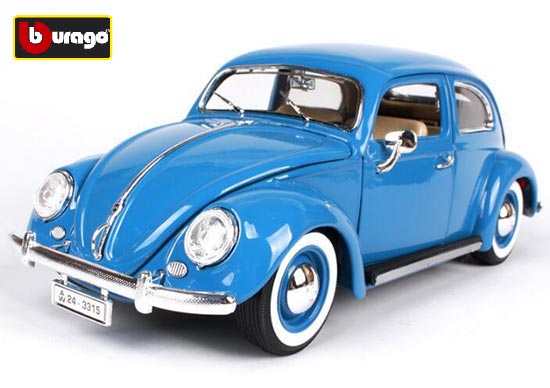 Bburago 1955 Volkswagen Beetle Diecast Car Model Blue / White