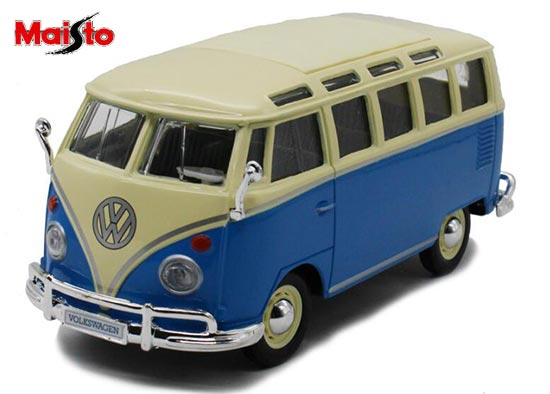 Maisto Volkswagen Van Samba Diecast Model 1:25 Scale Blue / Red