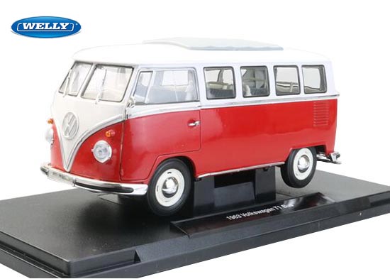 Welly 1963 Volkswagen T1 Diecast Bus Model Red / Blue / Gray