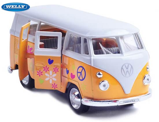 Welly 1962 Volkswagen Bus Diecast Toy 1:36 Flower Painting