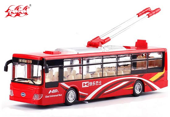 DH City Trolley Bus Diecast Toy 1:48 Scale Red / Yellow / Blue