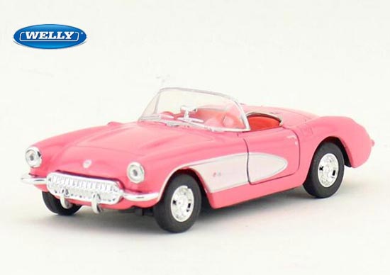 Welly 1957 Chevrolet Corvette Diecast Toy Pink 1:36 Scale