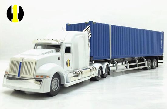 HY Kenworth Semi Truck Diecast Toy 1:50 Scale White-Blue