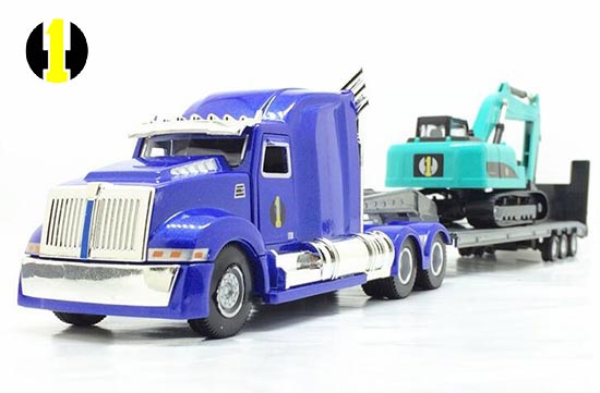 HY Kenworth Lowbed Truck Diecast Toy 1:50 Scale Blue