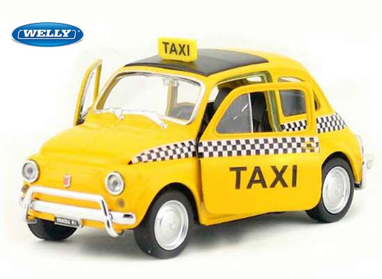 Welly Fiat Nuova 500 Taxi Diecast Toy Kids 1:36 Scale Yellow