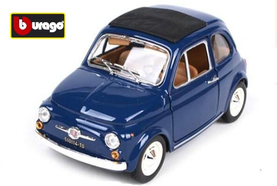 Bburago Fiat 500 Diecast Model 1:24 Scale Blue / Yellow