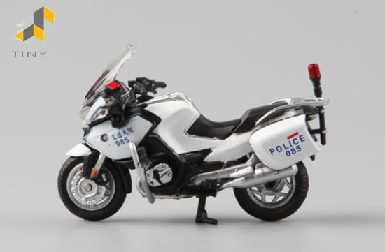 Tiny BMW R1200T Diecast Motorcycle Police Toy 1:64 Scale White