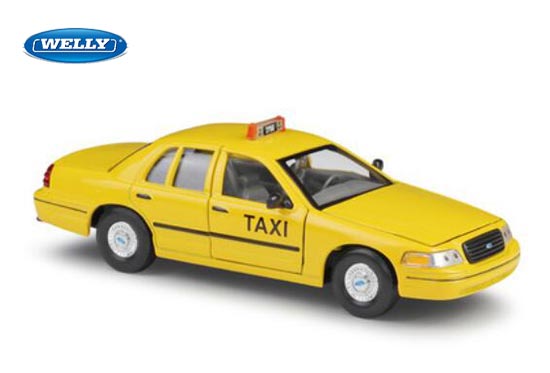 Welly 1999 Ford Crown Victoria Diecast Taxi Car Model Yellow
