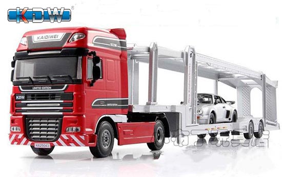 KDW Car Carrier Truck Diecast Toy 1:50 Scale Red / Blue