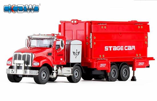 KDW Mobile Stage Semi truck Diecast Toy 1:50 Scale Red / White
