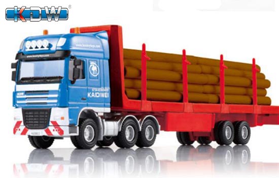 KDW Semi Truck Log Transporter Trailer Diecast Toy 1:50 Blue