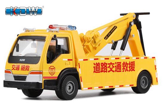 KDW Road Wrecker Truck Diecast Toy 1:50 Scale Yellow / White