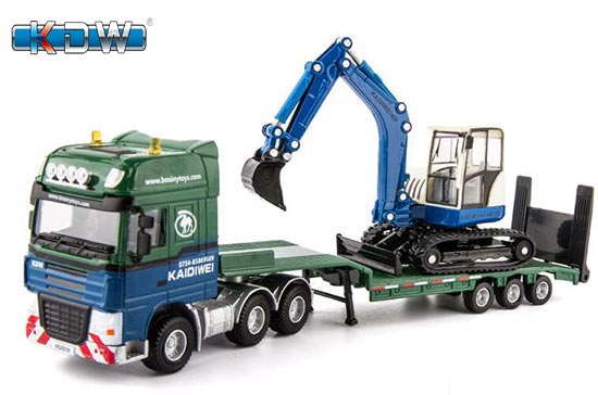KDW Lowbed Truck Diecast Toy 1:50 Scale Green-Blue