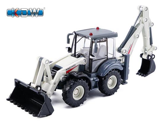 KDW Back Hoe Loader Truck Diecast Toy 1:50 Scale White
