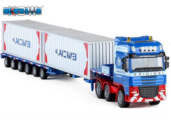 KDW Flatbed Truck Diecast Toy 1:50 Scale Blue / Yellow / Red
