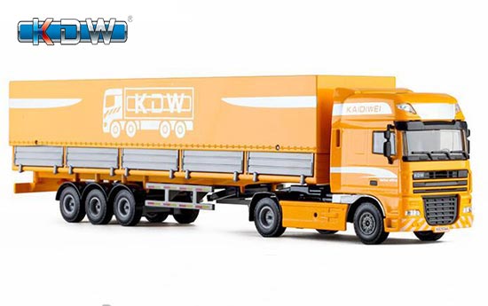 KDW Semi Truck With Container Trailer Diecast Toy 1:50 Yellow