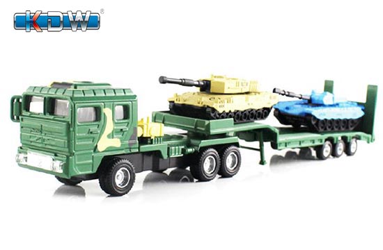 KDW Lowbed Truck Diecast Toy 1:64 Scale Green / Blue / Yellow