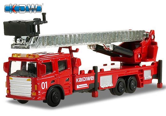 KDW Aerial Ladder Fire Engine Truck Diecast Toy 1:72 Scale Red