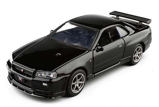 JKM Nissan Skyline GT-R R34 Diecast Toy 1:36 Scale Black / Blue