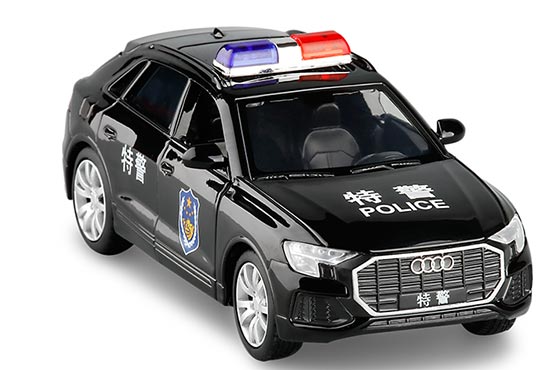 JKM Audi Q8 SUV Diecast Police Toy White-Black 1:36 Scale